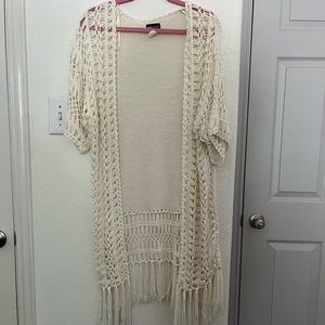 Wet Seal crocheted ivory white long duster/ cardigan
